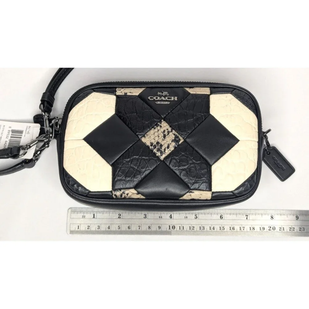 Coach Black Canyon Quilt Exotic Embossed Leather Clutch Crossbody Purse NWT
